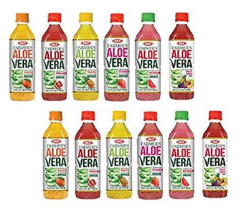 OKF Aloe Vera Drink in 16.9 Ounce Bottles (6 Flavor Variety Pack with Fruit Punch, 12 Pack)