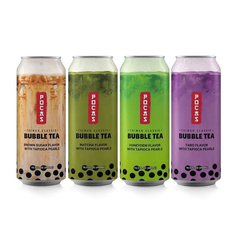 Pocas Bubble Tea with Tapioca Pearls, Variety Pack 8 can(16.5oz)