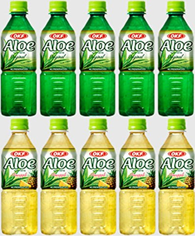 OKF Aloe Vera Original & Aloe Pineapple Drink 16.9-ounce Bottles (Pack of 10)