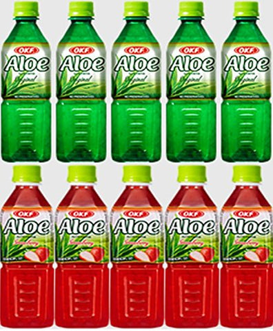 OKF Aloe Vera Original & Aloe Strawberry Drink 16.9-ounce Bottles (Pack of 10)