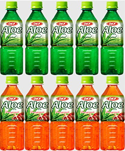 OKF Aloe Vera Original & Aloe Pomegranate Drink 16.9-ounce Bottles (Pack of 10)
