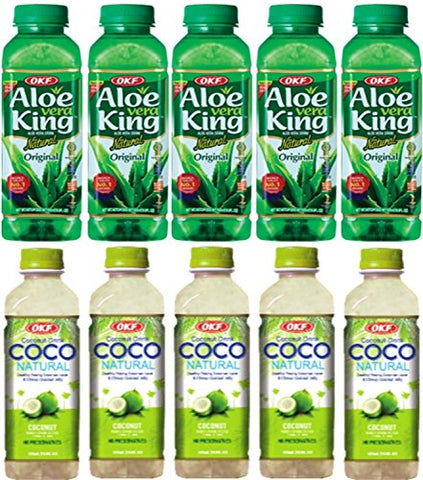 OKF Aloe Vera King Original & Coco Natural Drink 16.9-ounce Bottles (Pack of 10)