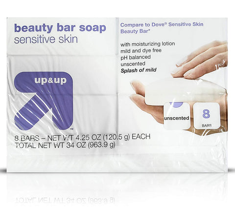 Up & Up Moisturizing bar, Effectively Washes Away Bacteria 8 Pack Bar Soap (Sensitive Skin)